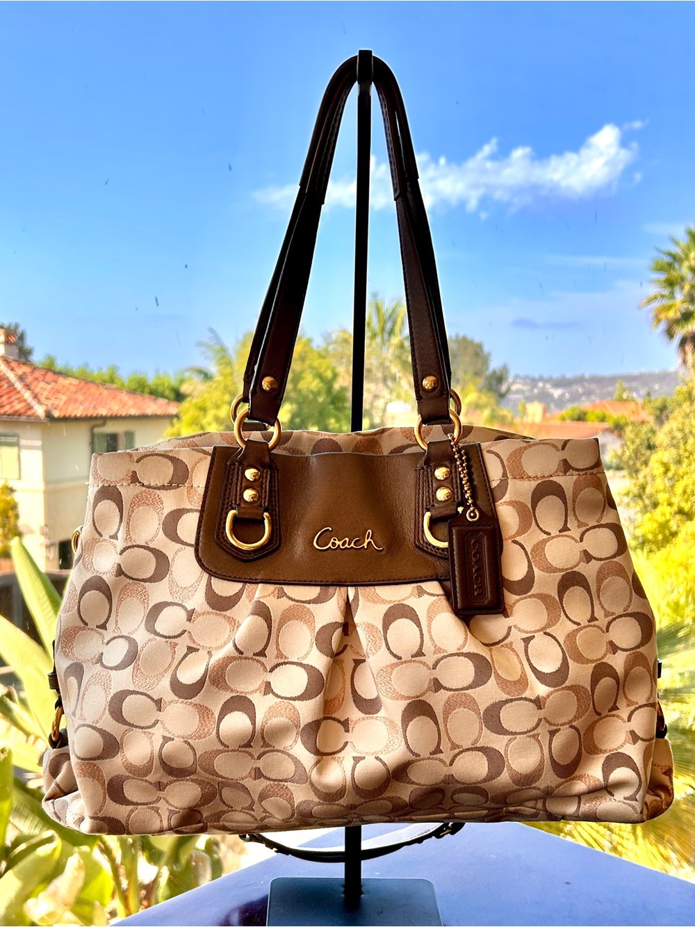 Coach Signature Canvas Shoulder Bag in Beige and Brown - Picture 6 of 12